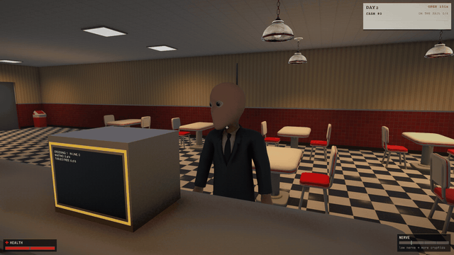 A walk-in customer ordering at the counter in the dining room