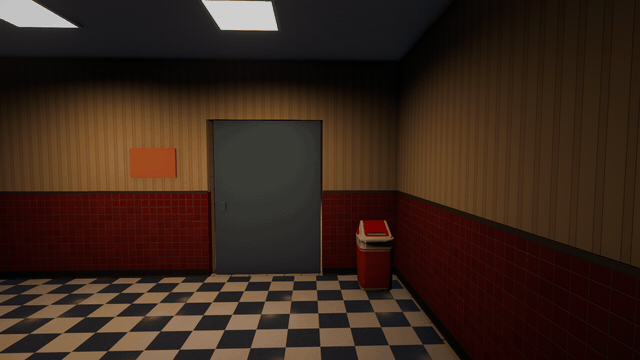The diner's front door swinging open onto the dark lot at night